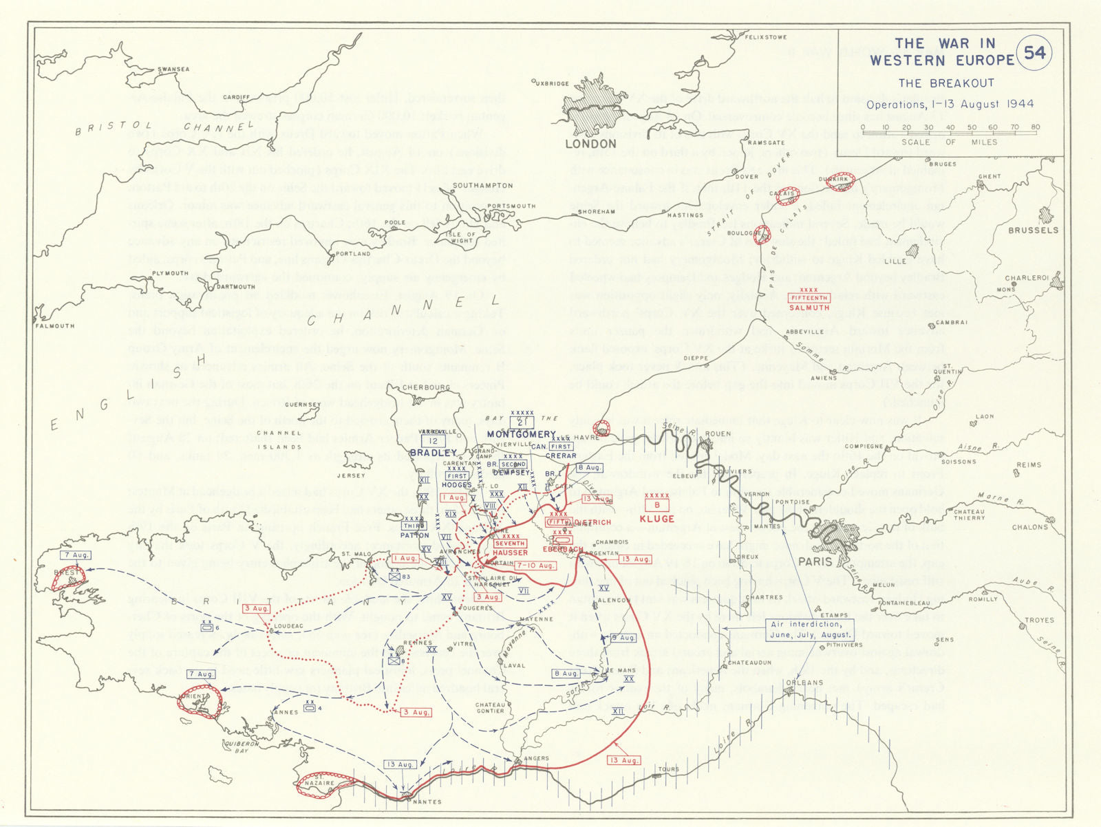 World War 2. Battle of Normandy 1-13 August 1944. The breakout 1959 old map